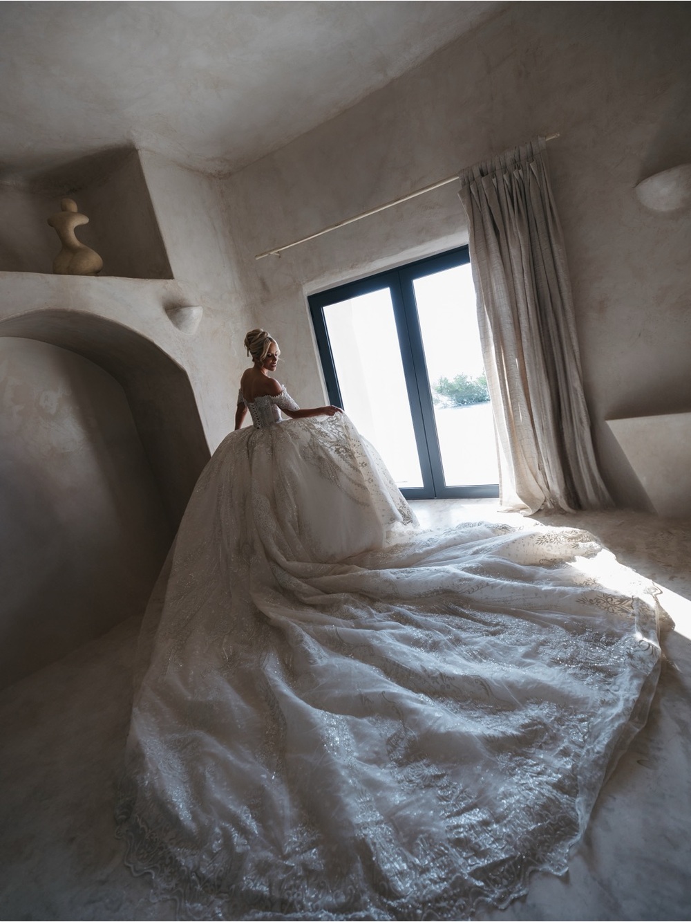 Custom Swarovski Crystals Lace Off-Shoulder Ball Gown Wedding Dress